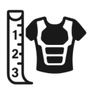 Icon of a tailored protective vest and measuring tape representing a customized fit for children’s motorcycle suits, emphasizing safety and comfort.