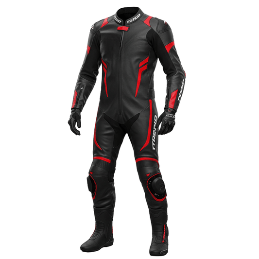 Men's Red and Black Leather Riding Gear for Bikers