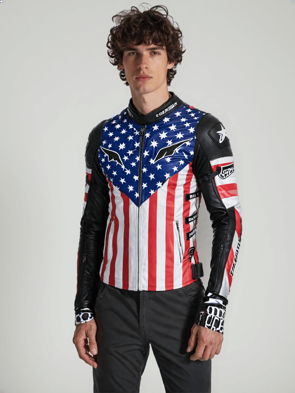 New American Flag Leather Motorcycle Jacket