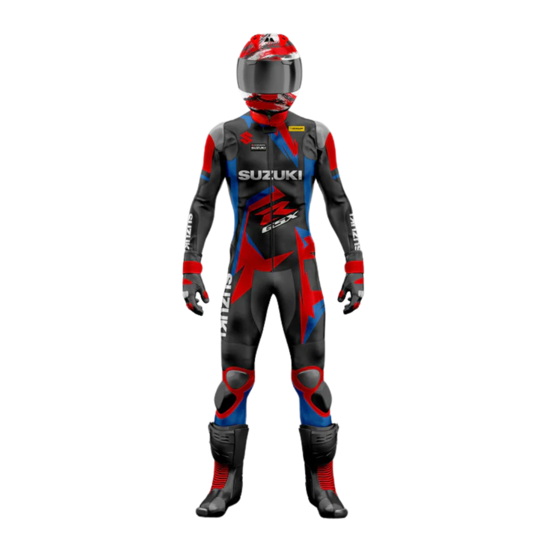 Turbo Suzuki Motorbike Racing Leathers Suit (Red & Black)