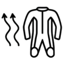 Icon of a Kids Suit with three upward wavy arrows representing breathability, symbolizing ultimate comfort with breathable, moisture-wicking fabrics for kids' motorcycle suits.