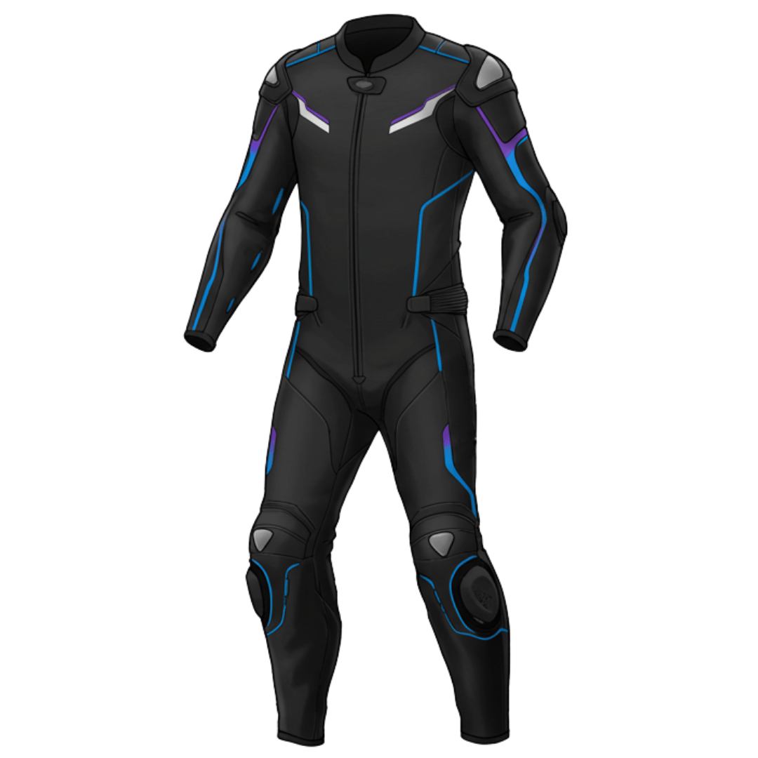 custom motorcycle gear Blue and Black Motorcycle Suit