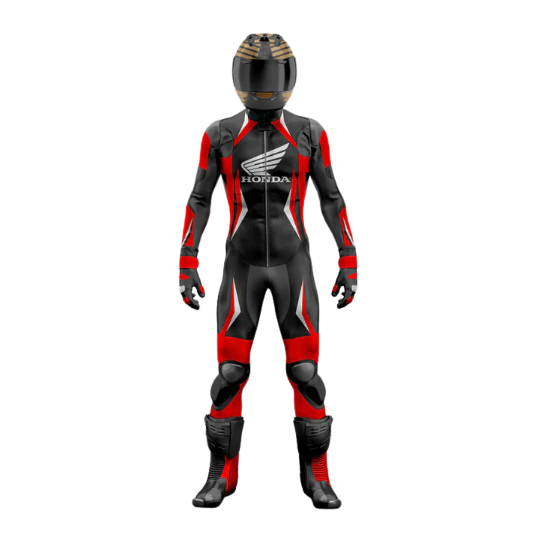 Turbo Black & Red Honda Motorcycle Leather Racing Suit