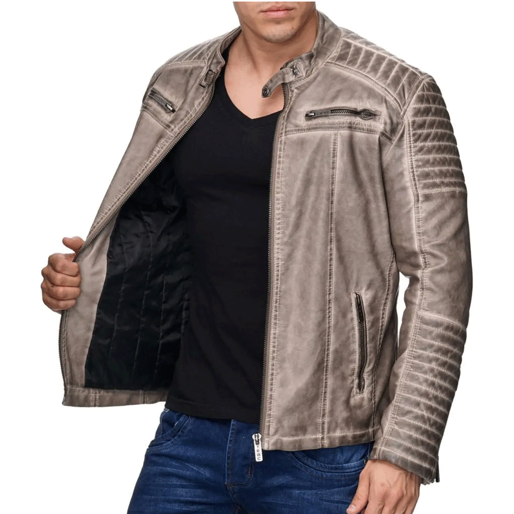 Turbo Men Leather Motorcycle Jacket