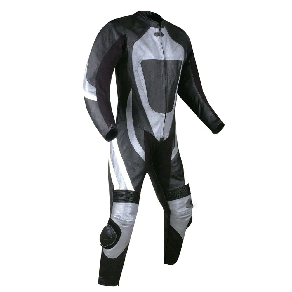 Turbo Silver & Black Motorcycle Leather Suit