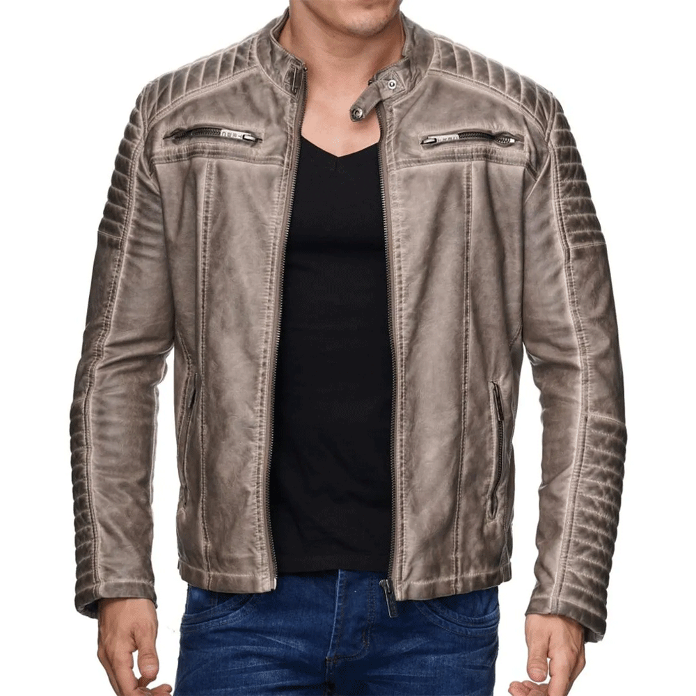 Turbo Men Leather Motorcycle Jacket