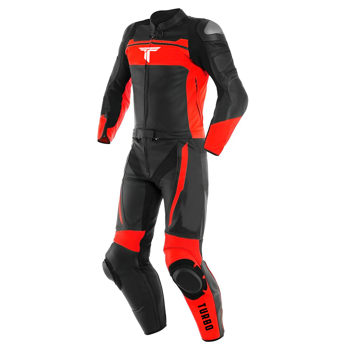 motorbike black and red suit front