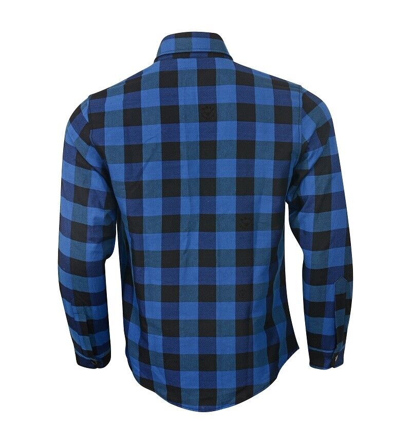 motorcycle checkered blue shirt back