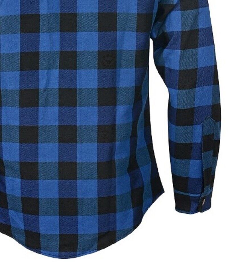 motorcycle checkered blue shirt backside