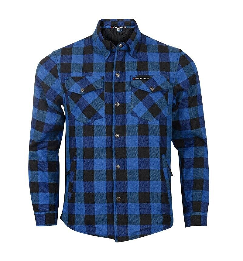 motorcycle checkered blue shirt front