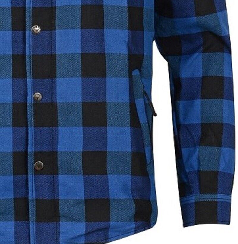 motorcycle checkered blue shirt side