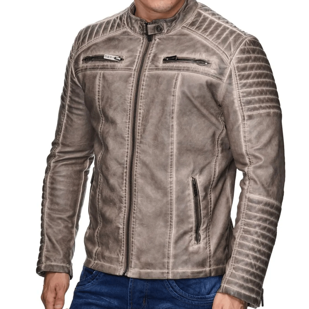 Turbo Men Leather Motorcycle Jacket