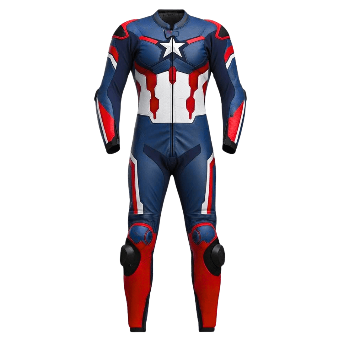 Captain America Leather Motorcycle Suit | Iconic Track Style