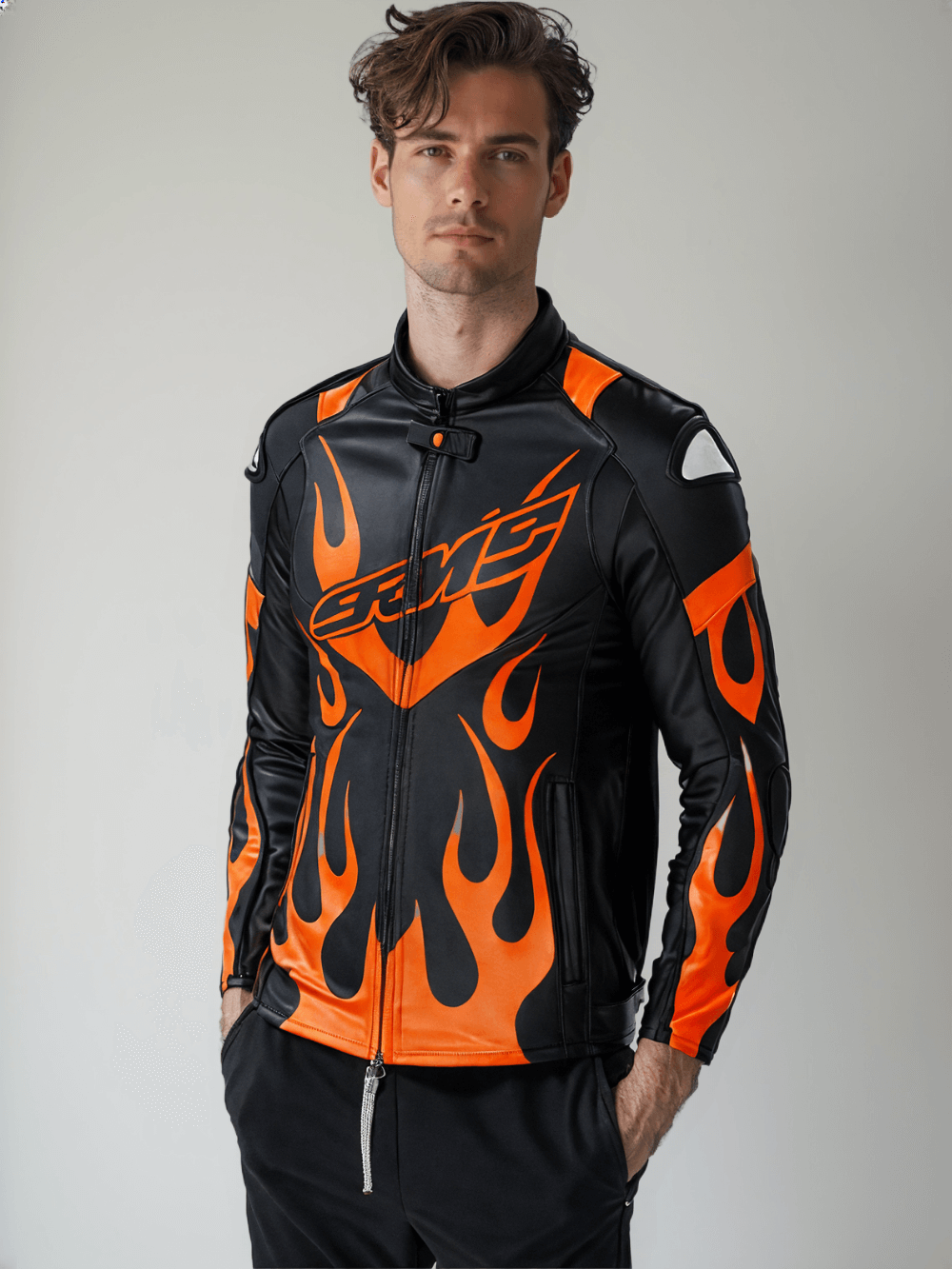 Protective KTM-style motorcycle jacket with reinforced padding and sleek racing design.
