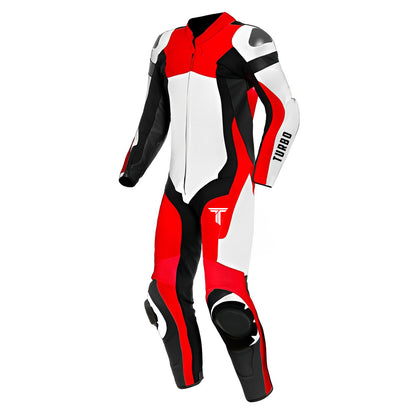 Turbo White & Red Motorcycle Leather Suit