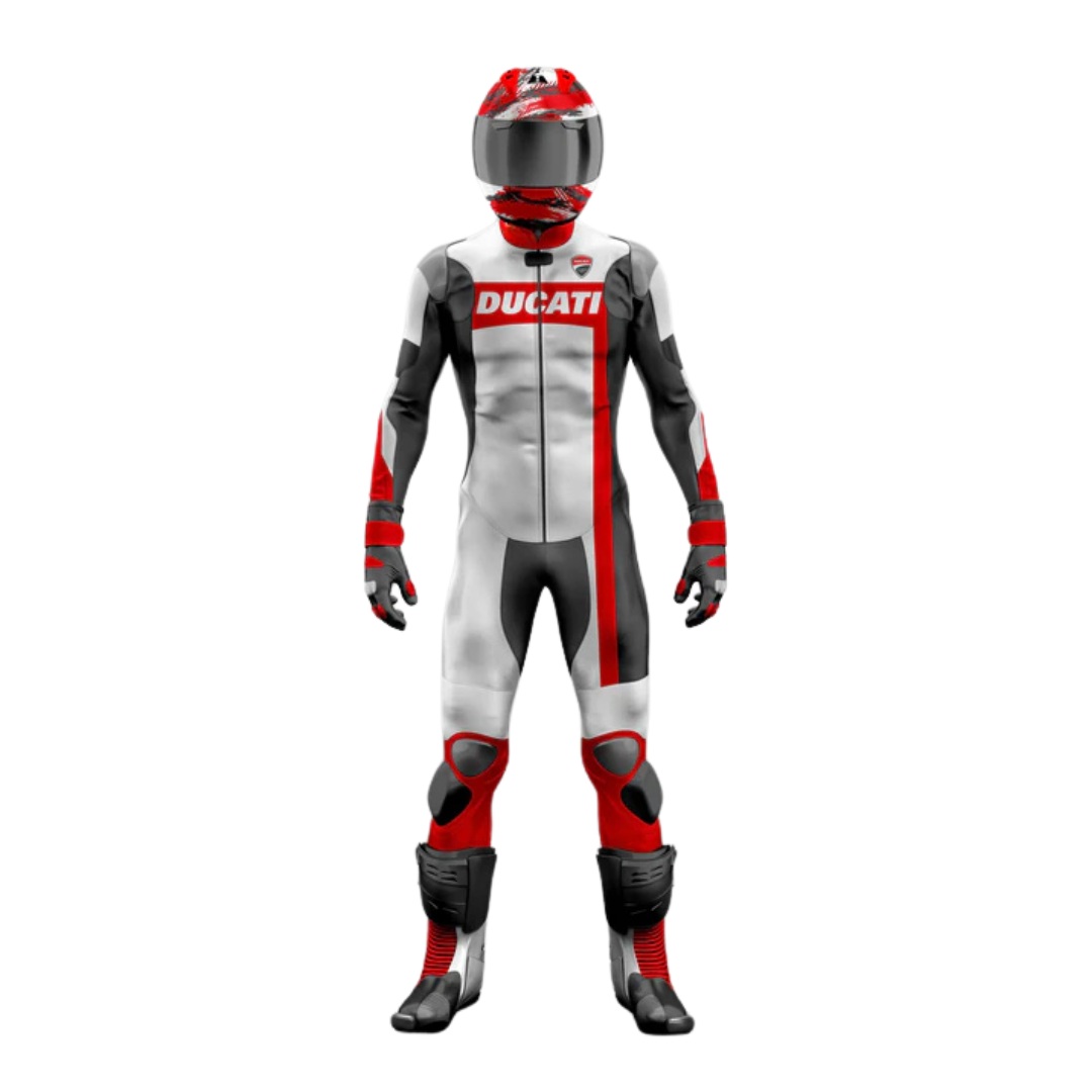 Turbo Ducati Motorcycle Leather Racing Suit (Red & White)