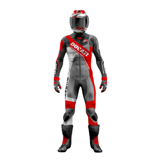 Turbo Ducati Motorcycle Leather Suit (Red & Black & Gray)