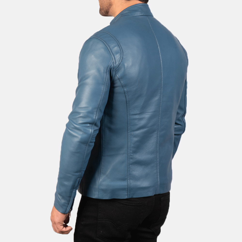 Turbo Blue Men Leather Motorcycle Jacket