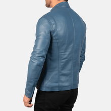 Load image into Gallery viewer, Turbo Blue Men Leather Motorcycle Jacket
