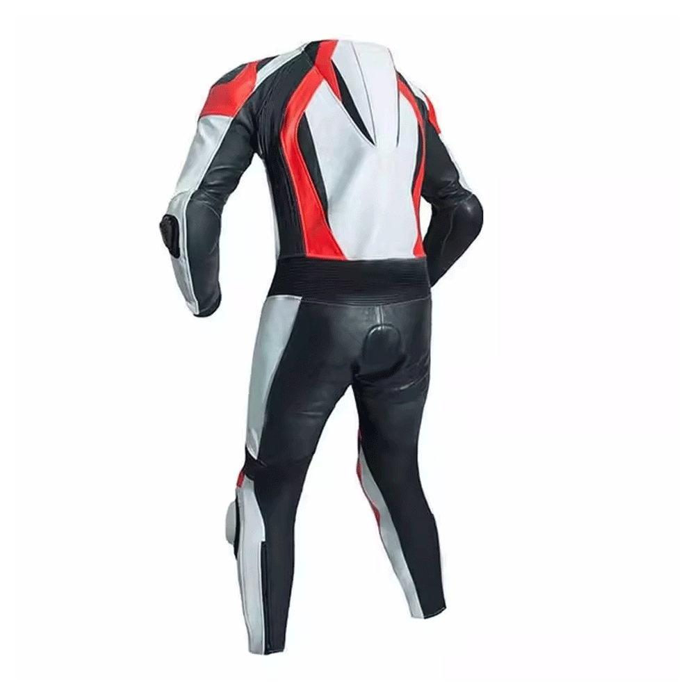Rider wearing motorcycle leather suit