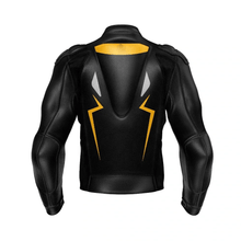 Load image into Gallery viewer, Turbo Yellow Black Leather Motorcycle Jacket
