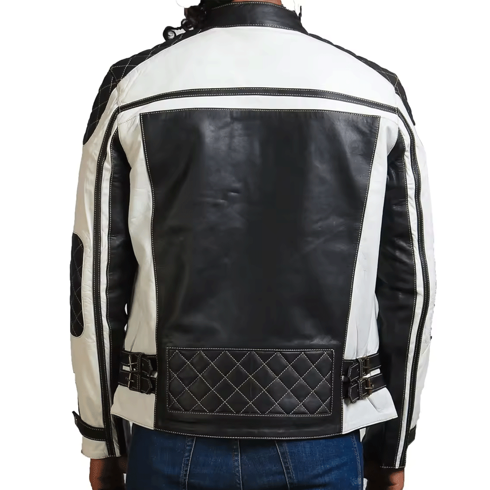 Turbo Silver Black Leather Motorcycle Jacket