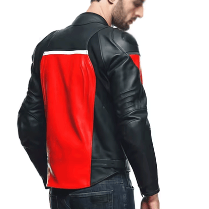 Turbo Red Black Leather Motorcycle Jacket