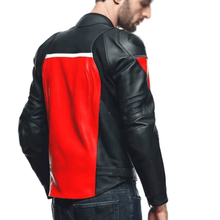 Load image into Gallery viewer, Turbo Red Black Leather Motorcycle Jacket
