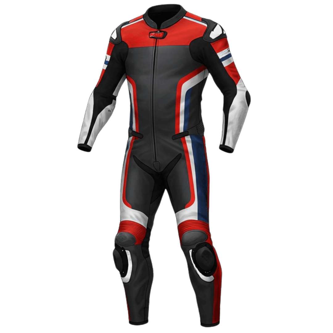 Men’s Motorercyle Race Leather Suit - Black, Red & Blue – Turbo Racegear