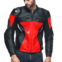 Load image into Gallery viewer, Turbo Red Black Leather Motorcycle Jacket
