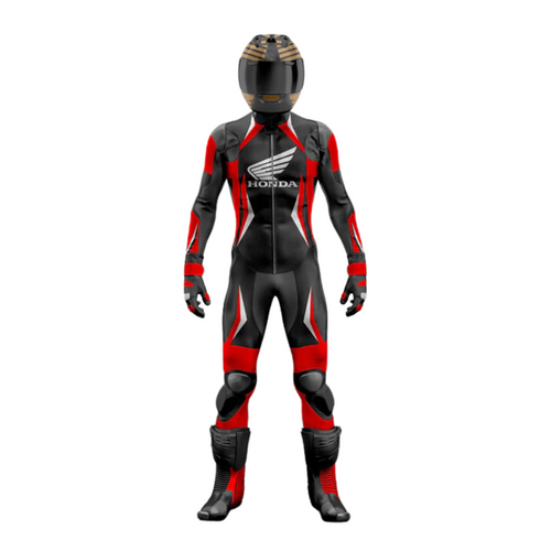 Turbo Black & Red Honda Motorcycle Leather Racing Suit 