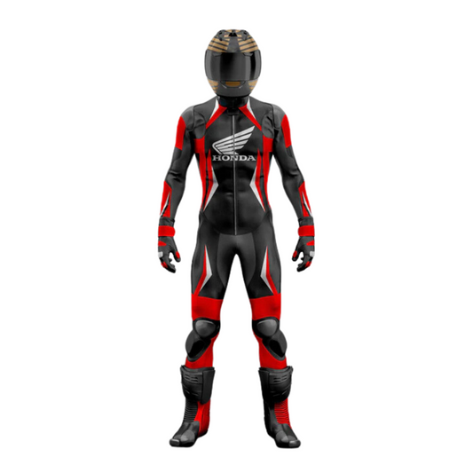 Turbo Black & Red Honda Motorcycle Leather Racing Suit 