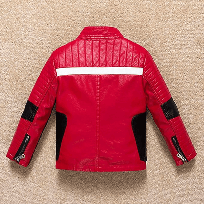 Kid Motorcycle Leather jacket in Red & Black