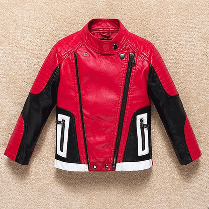 Kid Motorcycle Leather jacket in Red & Black