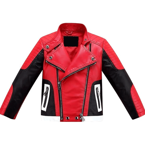 Kid Motorcycle Leather jacket in Red & Black