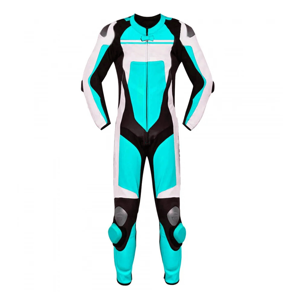 Rider wearing motorcycle leather suit