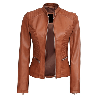 Turbo Brown Ladies Leather Motorcycle Jacket