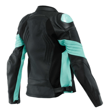 Load image into Gallery viewer, Women&#39;s Motorcycle Jacket Black Blue Green Leather
