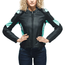 Load image into Gallery viewer, Women&#39;s Motorcycle Jacket Black Blue Green Leather
