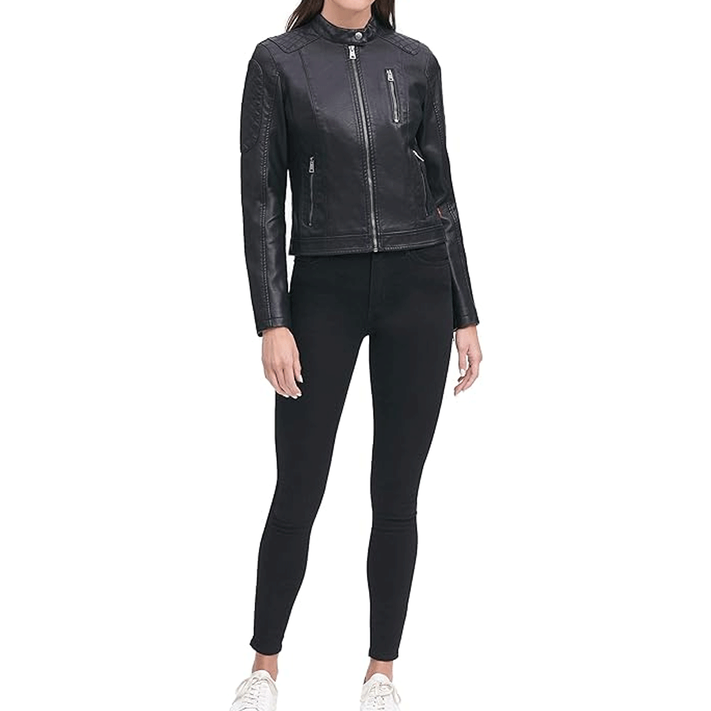 Women leather jacket stylish daily outfit