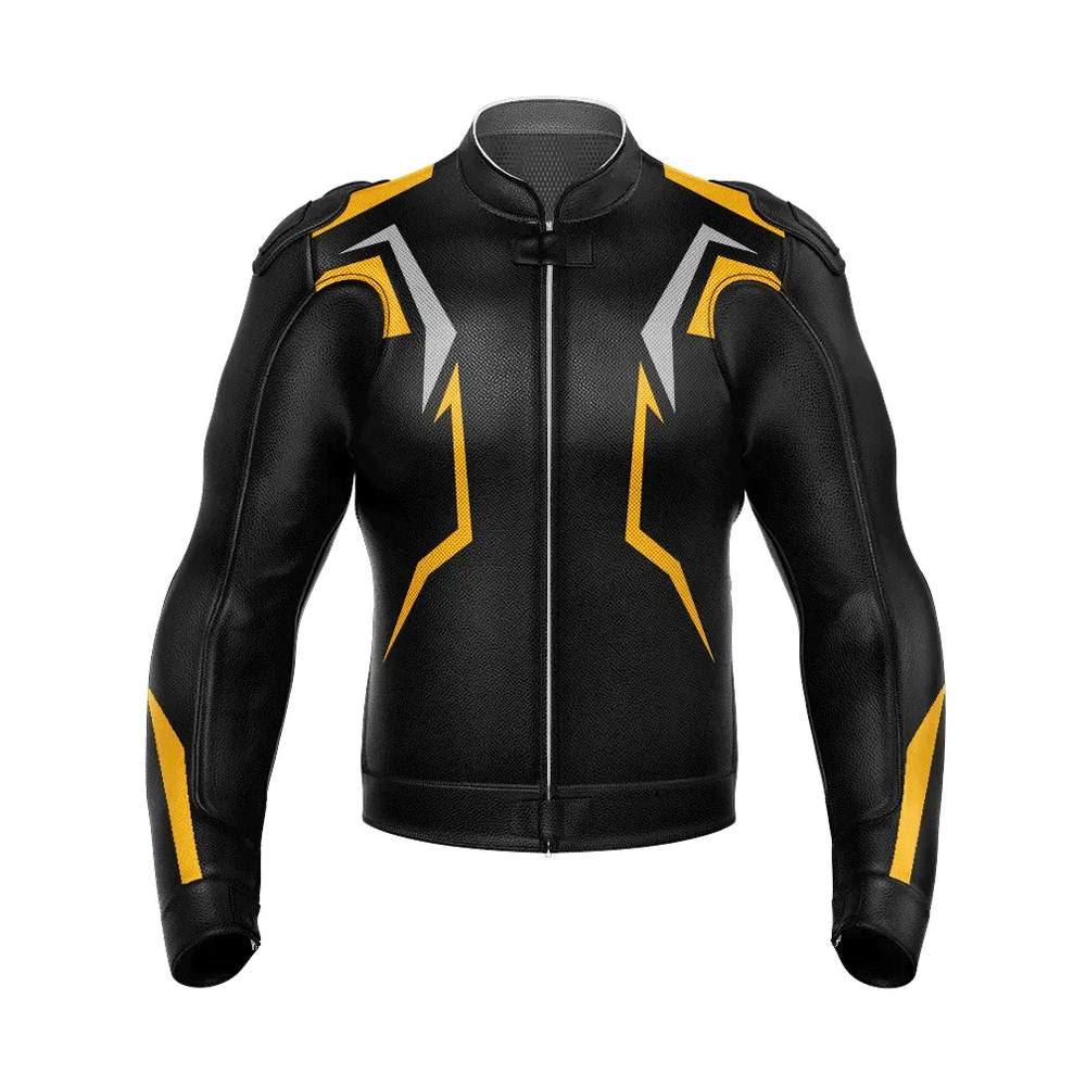 Turbo Yellow Black Leather Motorcycle Jacket