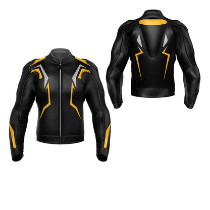 Turbo Yellow Black Leather Motorcycle Jacket