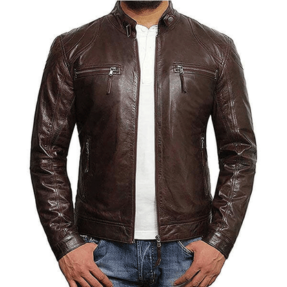 Turbo Men Leather Motorcycle Jacket