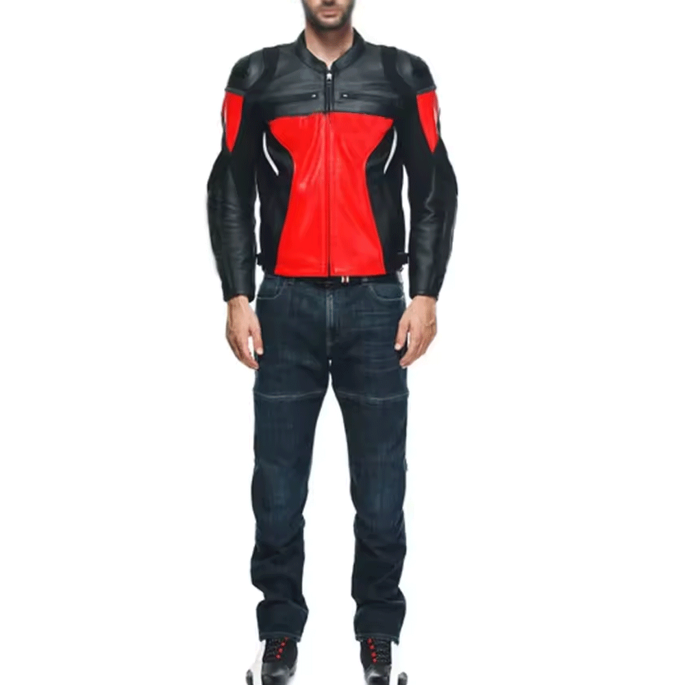 Turbo Red Black Leather Motorcycle Jacket