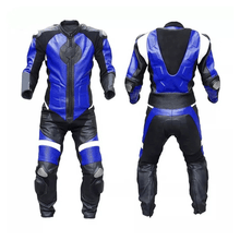 Load image into Gallery viewer, Turbo Blue &amp; Black Motorcycle Race Suit
