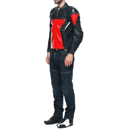 Turbo Red Black Leather Motorcycle Jacket