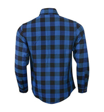 Load image into Gallery viewer, motorcycle checkered blue shirt back
