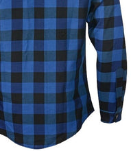 Load image into Gallery viewer, motorcycle checkered blue shirt backside
