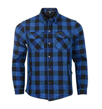Load image into Gallery viewer, motorcycle checkered blue shirt front
