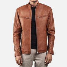 Load image into Gallery viewer, Turbo Brown Motorcycle Leather Jacket
